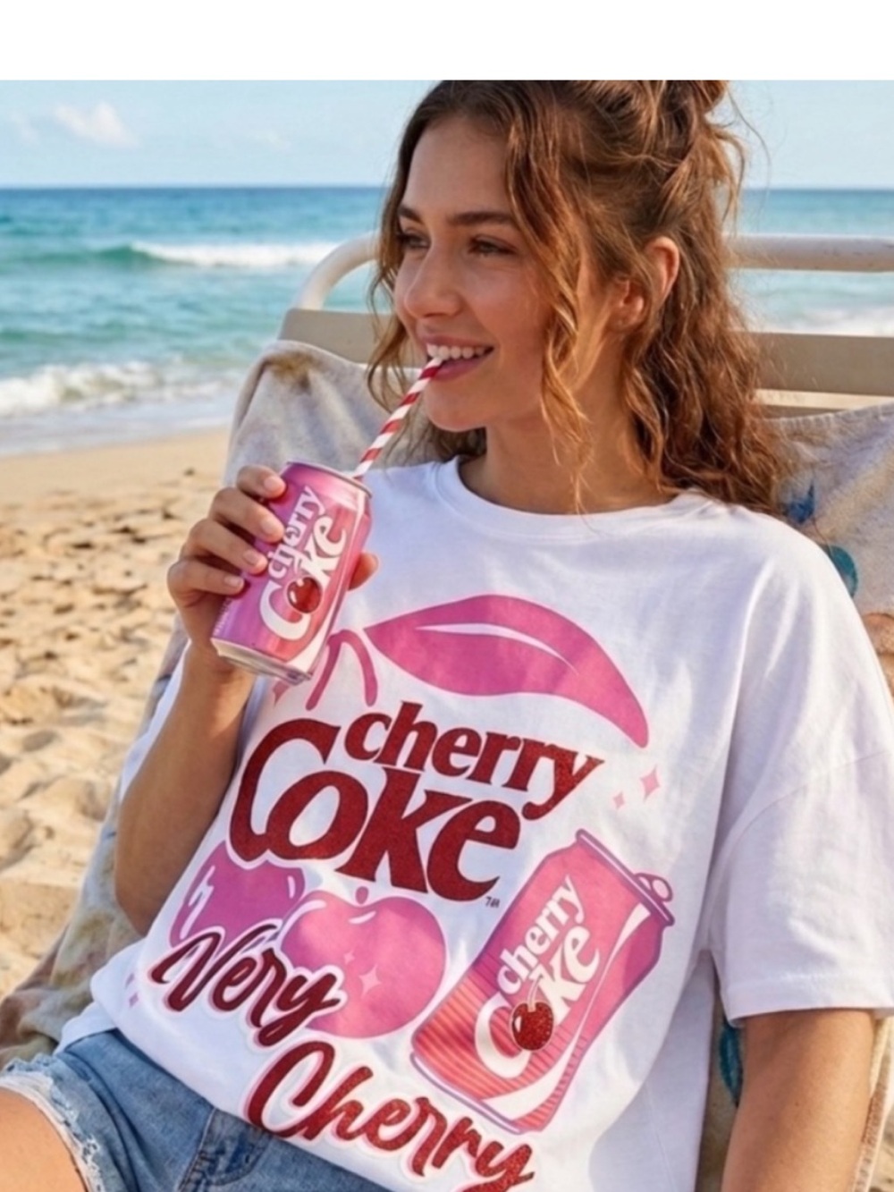 Cherry Coke Short Sleeve Tee - White with Pink Print
